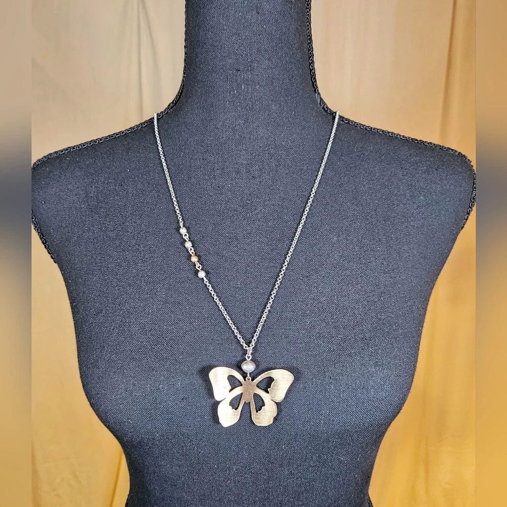 J.Jill Dancing Petals Butterfly Pendant Necklace Two-Tone